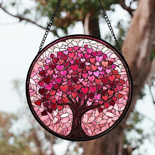 Miniatura 60 de Vidriera Colgante para Ventana, Colorido Árbol de la Vida Atrapasoles Panel de Vidrio Azul Decoración Atrapasol para Cumpleaños para Mujeres