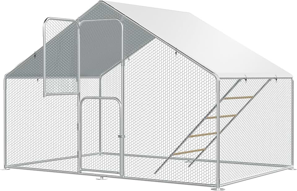 UDPATIO Large Metal Chicken Coop Walk in, Outdoor Heavy Duty Chickens Pen Run w/Cover for 10-15 Chickens - Predator Proof Poultry House