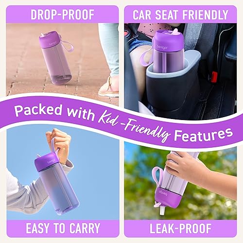 Miniatura 5 de Bentgo Botella de agua para niños  Nuevo y mejorado 2023 a prueba de fugas, sin BPA, taza de 15 onzas para niños pequeños y niños  popote seguro