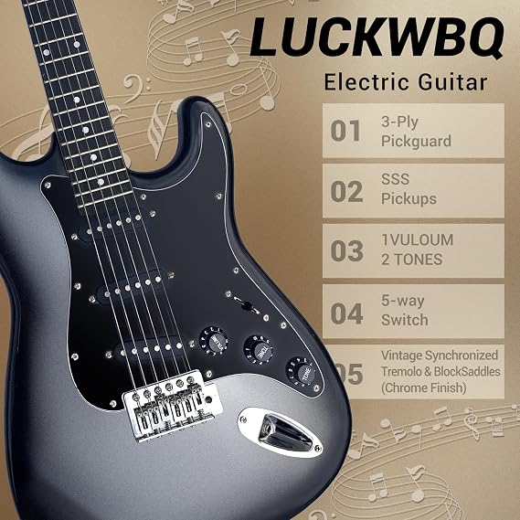 Full-Size 39 Inch Electric Guitar with SSS Pickups,Mini Amplifier, Complete Beginner Starter Kit with Gig Bag, Tuner, Strap, Strings, Cable & Picks (VS)