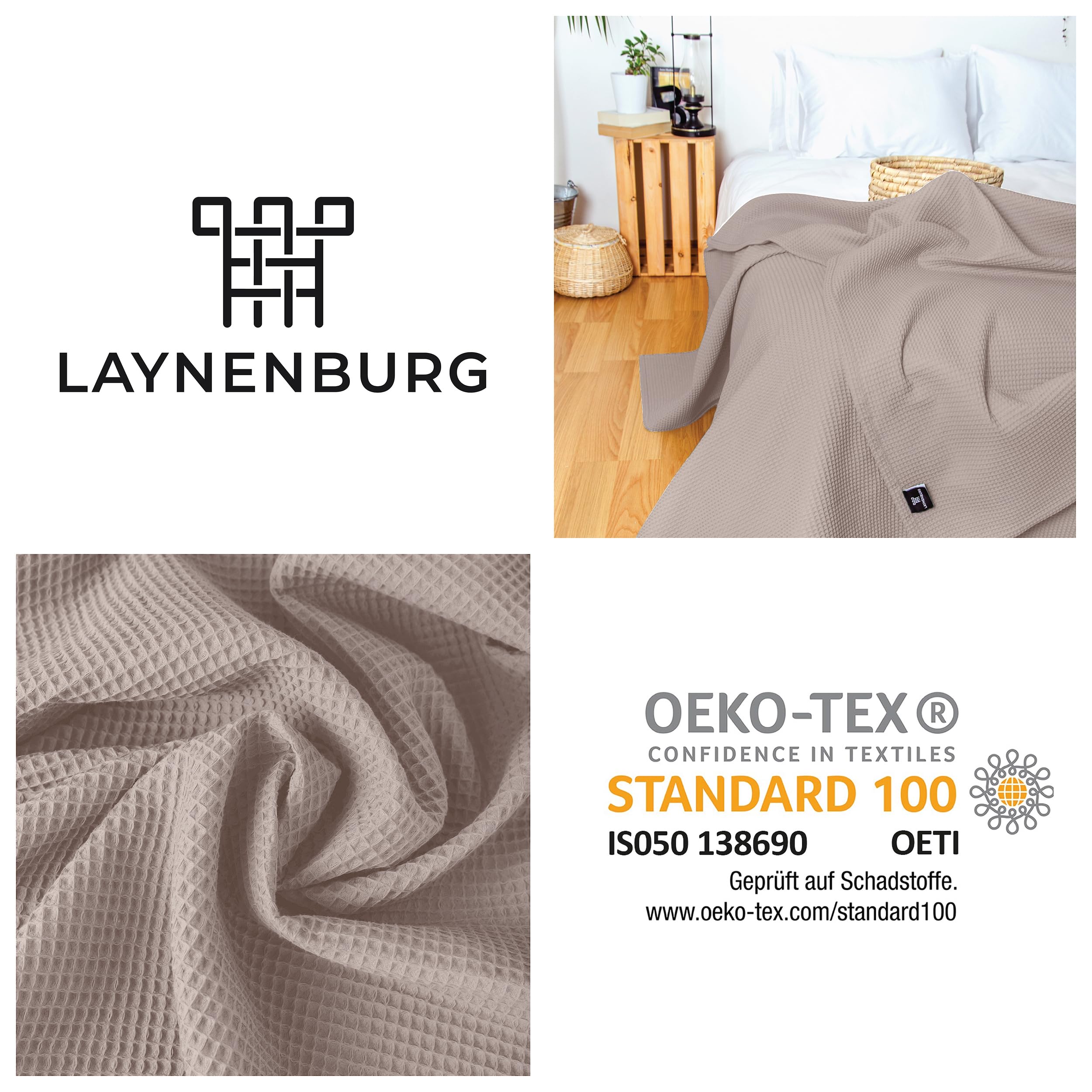 LAYNENBURG Narzuta premium 180 x 220 cm - Waflowa pique 100% bawełna - lekka narzuta domowa o wyglądzie waflowym - narzuta bawełniana jako narzuta na łóżko, narzuta na sofę, narzuta na kanapę - koc na