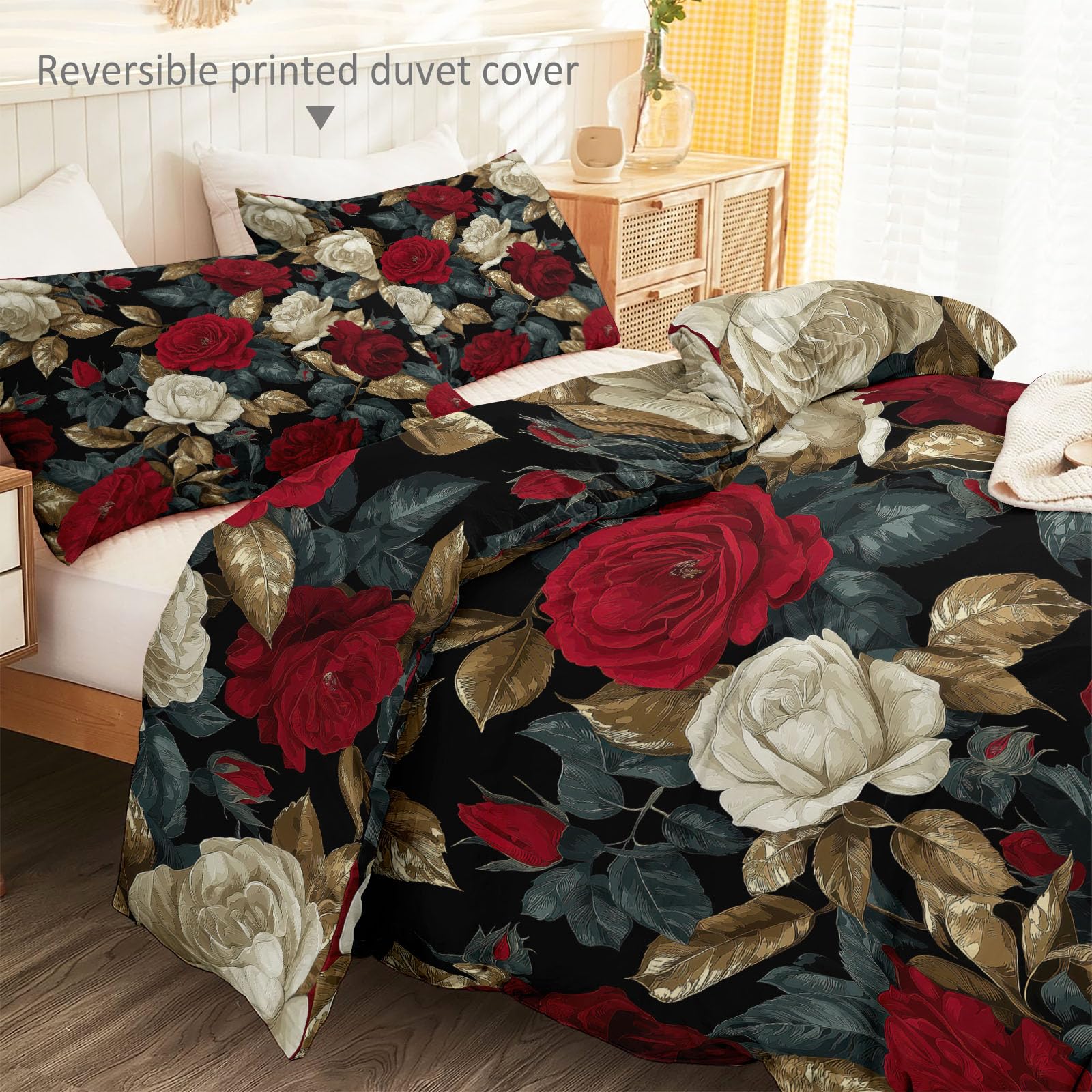 Romantyczne rośliny, kwiatowy zestaw poszewek na kołdrę 230 x 220 cm, luksusowy zestaw pościeli w stylu vintage, miękka mikrofibra, dwustronna poszewka na kołdrę na wszystkie pory roku, z zamkiem