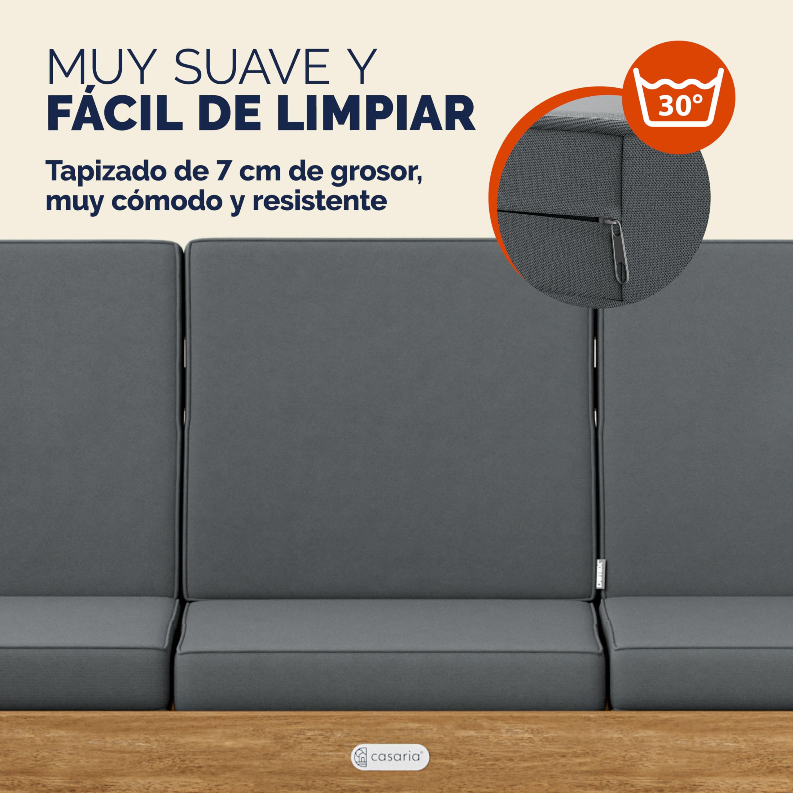 CASARIA Banco de Jardín Plegable con Mesa 200x50cm Madera de Acacia | Certificación FSC, Carga hasta 320Kg, Tumbona 200cm, Incluye Cojines, Mesa desplegable, Patio, Terraza, Resistente, Robusto