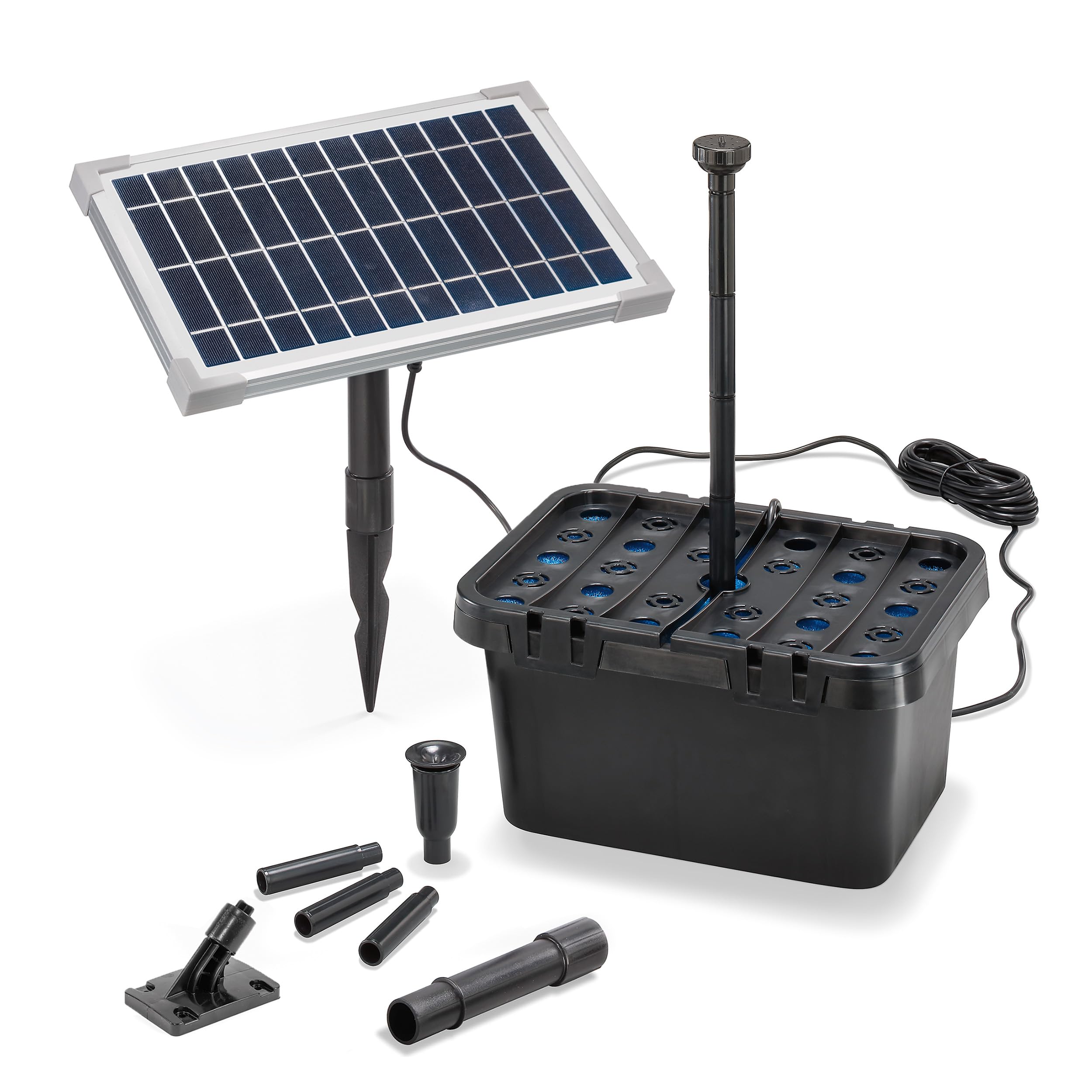 Esotec Solar Teichfilter Starter 8/380, 380 l/h Teichpumpe, 8Wp Solarmodul, Teichfilter Komplettset bis 1000L
