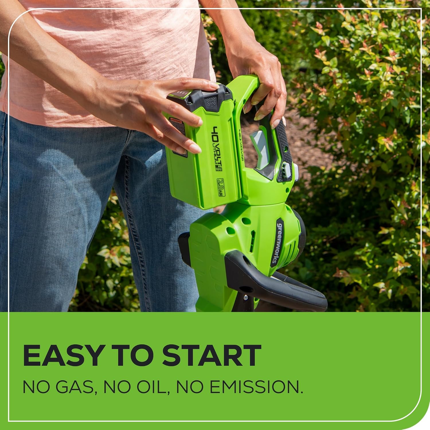 Greenworks 40V 24" Cordless Hedge Trimmer (1" Cutting Capacity), 2.0Ah USB Battery and Charger Included