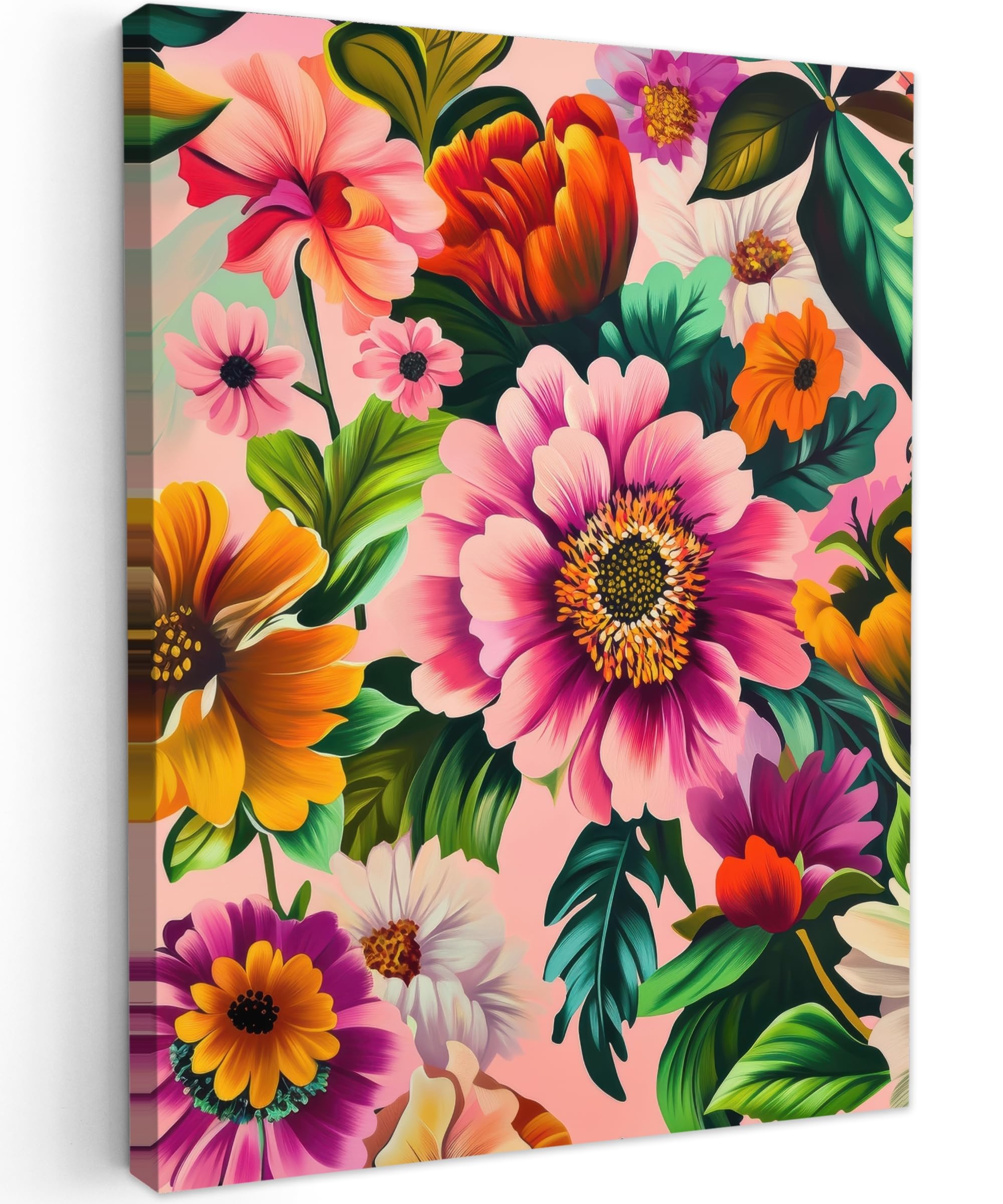 MuchoWow© Canvas Wall Art Work 20"x28" / 50x70 cm Room Decor Painting Wallfillers Picture Decoration Prints Flowers - Colourful - Pink — image 1
