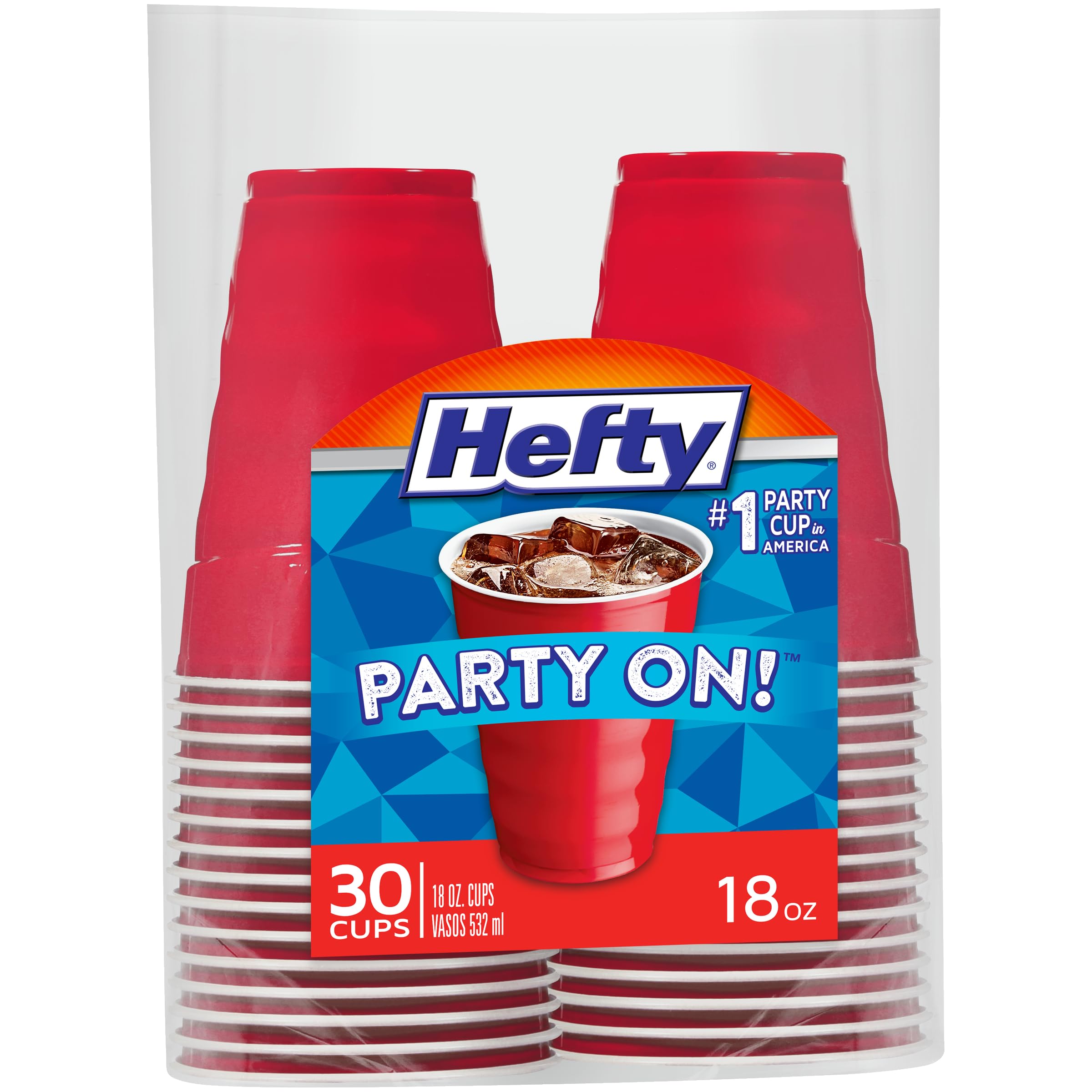 Party On Disposable Plastic Cups, Red, 18 Ounce, 30 Count