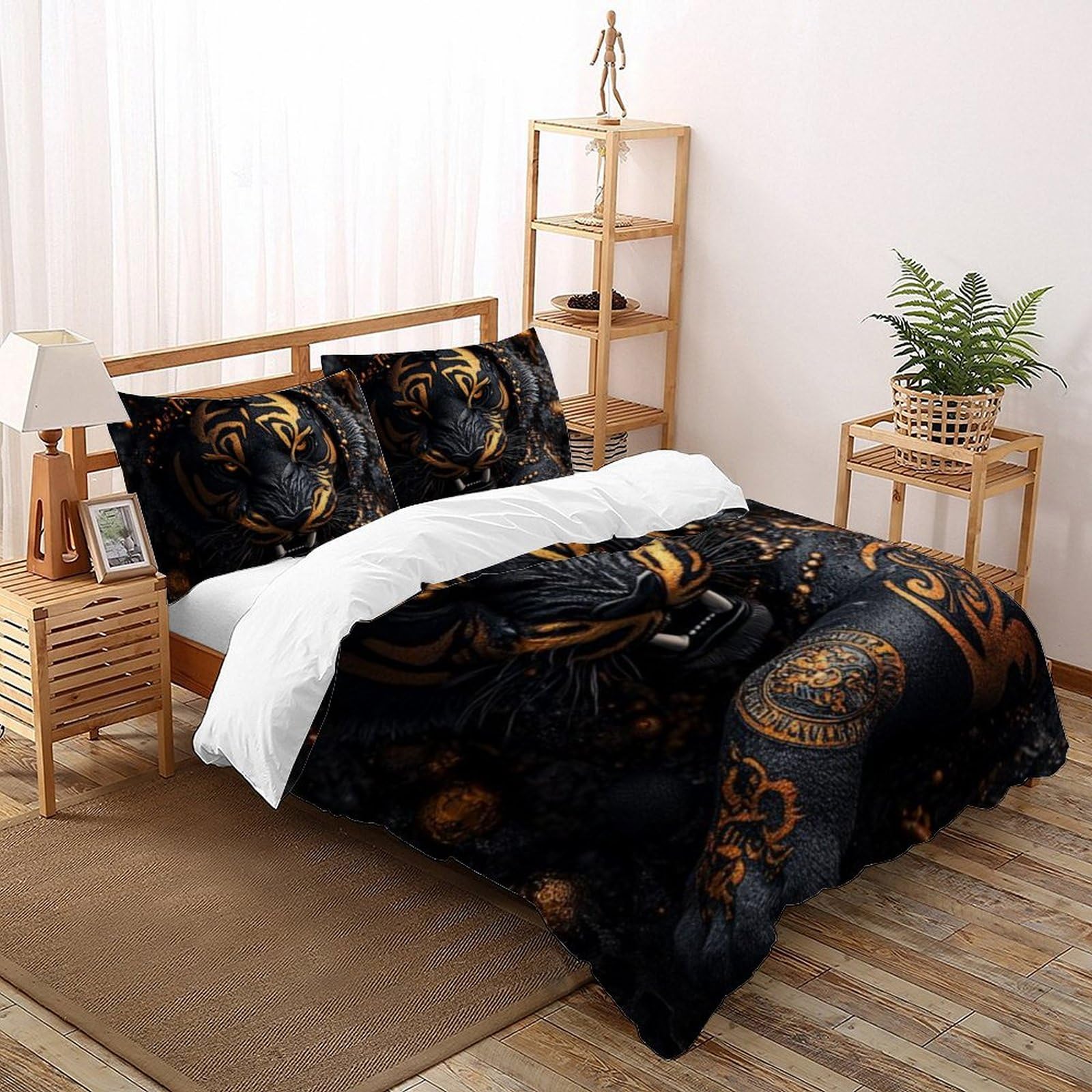 Housse de couette lion noir imprimé 3D parure lit microfibre douce 200x200