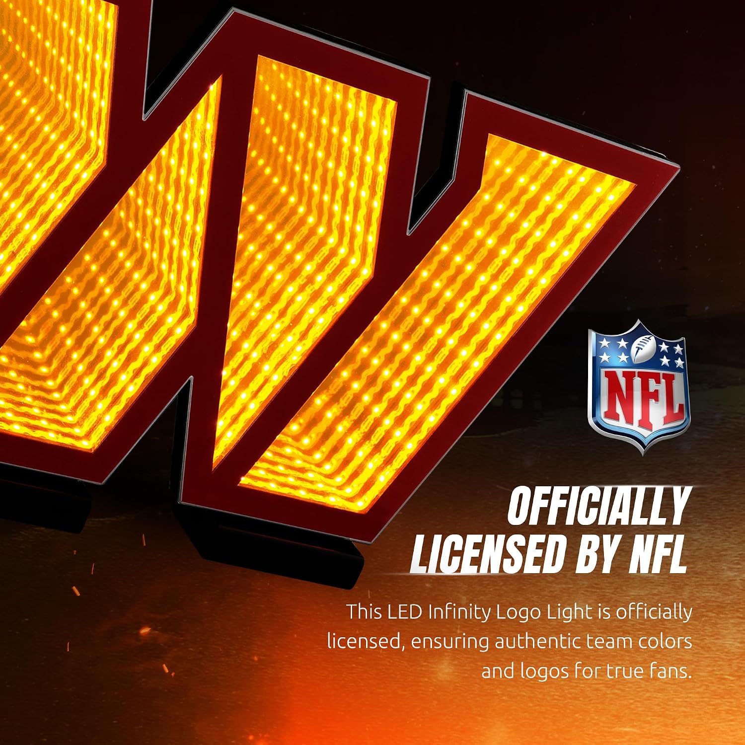 Sporticulture NFL Team Washington Commanders LED Infinity Logo Light - 3D Light Effect, Acrylic Display with UL Plug and Stand
