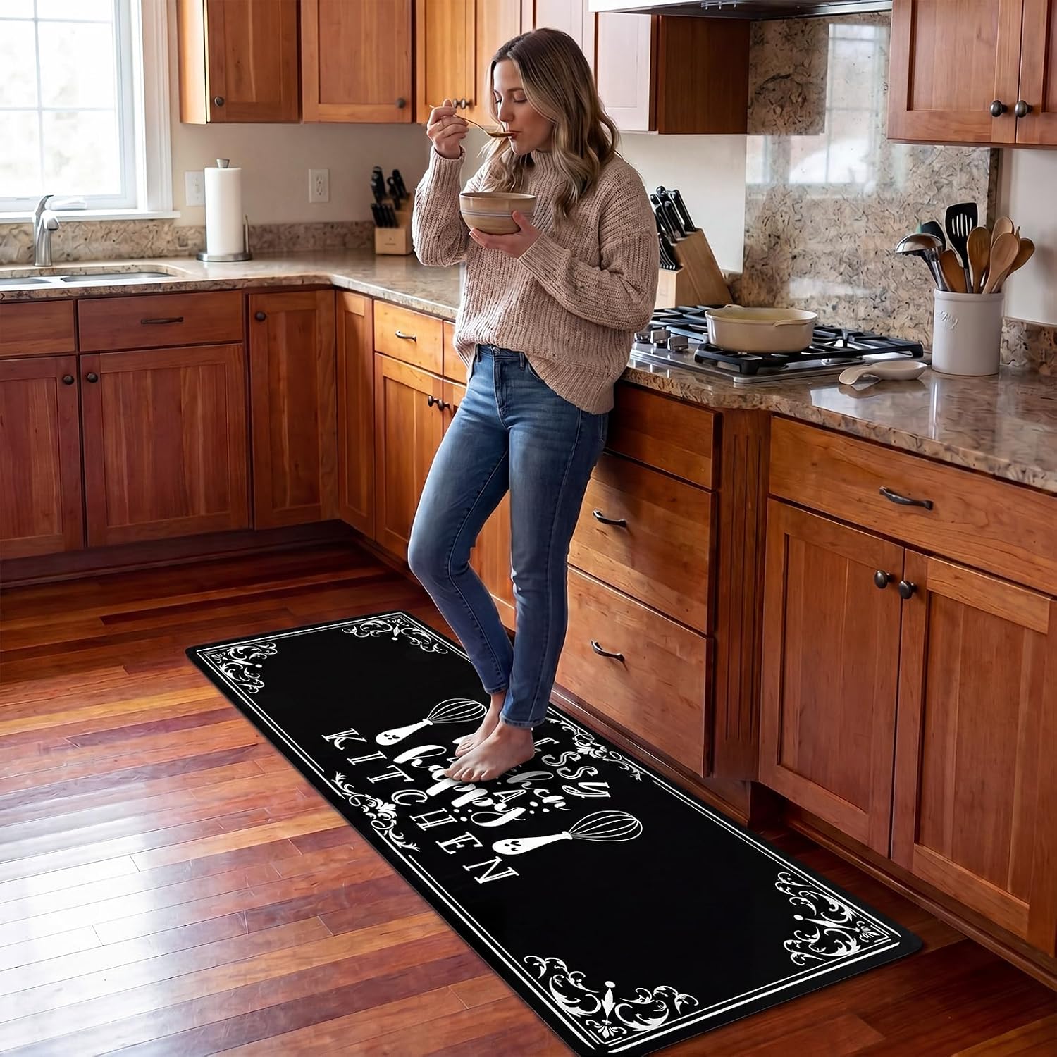 Fourluoo 3 Piece Black Kitchen Rugs and Mats Non-Slip Washable Floor Mats for Office, Home, Doorway, Laundry, Kitchen Accessories, Flooring, Home Furnishings (3 Sizes)