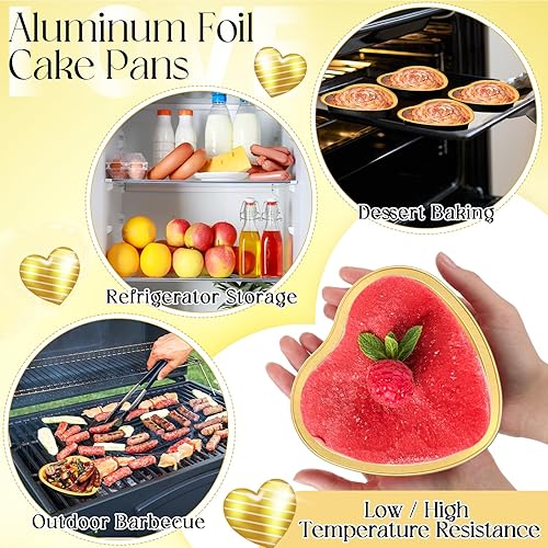 Miniatura 6 de Yinkin 50 juegos de moldes para tartas en forma de corazón de 9 onzas para el día de San Valentín, moldes de papel de aluminio de 5.4 pulgadas con
