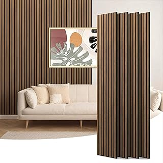 Art3d 4-Piece 94 x 12.6 Inch Acoustic Lightweight Slat Wall Panel - Waterproof Wood Textured Wainscoting Panel of 33 Sq.Ft for Bedroom, Home Theater Office Accent Wall, Walnut