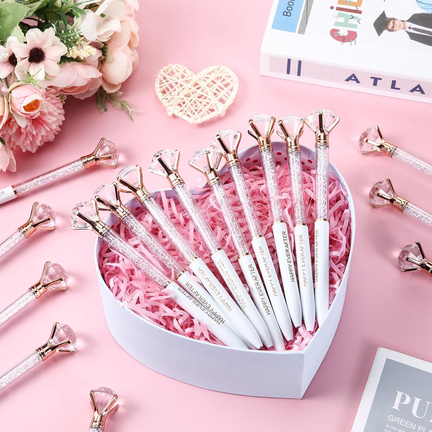 Sayglossy 48 Pcs Diamond Pens Bulk Crystal Bridal Shower Gifts Cute Metal Bling Ballpoint Pens Crystal Topped Writing Instruments Gifts for Women Bridesmaid Wedding Party Coworkers Office Supplies