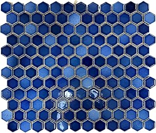Tenedos Tropical Navy Blue Hexagon Glossy Porcelain Mosaic Wall Floor Po...