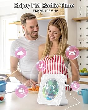 Greadio Portable CD Player with Bluetooth, CD Players for Home | Desktop CD Player with HiFi Speakers, FM Radio, Remote Control, Dust Cover, LCD Display, AUX/USB, Headphone Jack, White