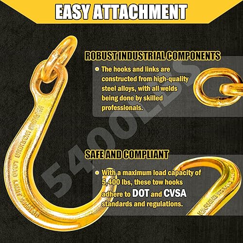 Miniatura 12 de Cadena de remolque tipo V de 3/8 pulgadas x 2 pies con ganchos en J de 15 pulgadas y ganchos de agarre, brida de cadena de remolque de acero G80