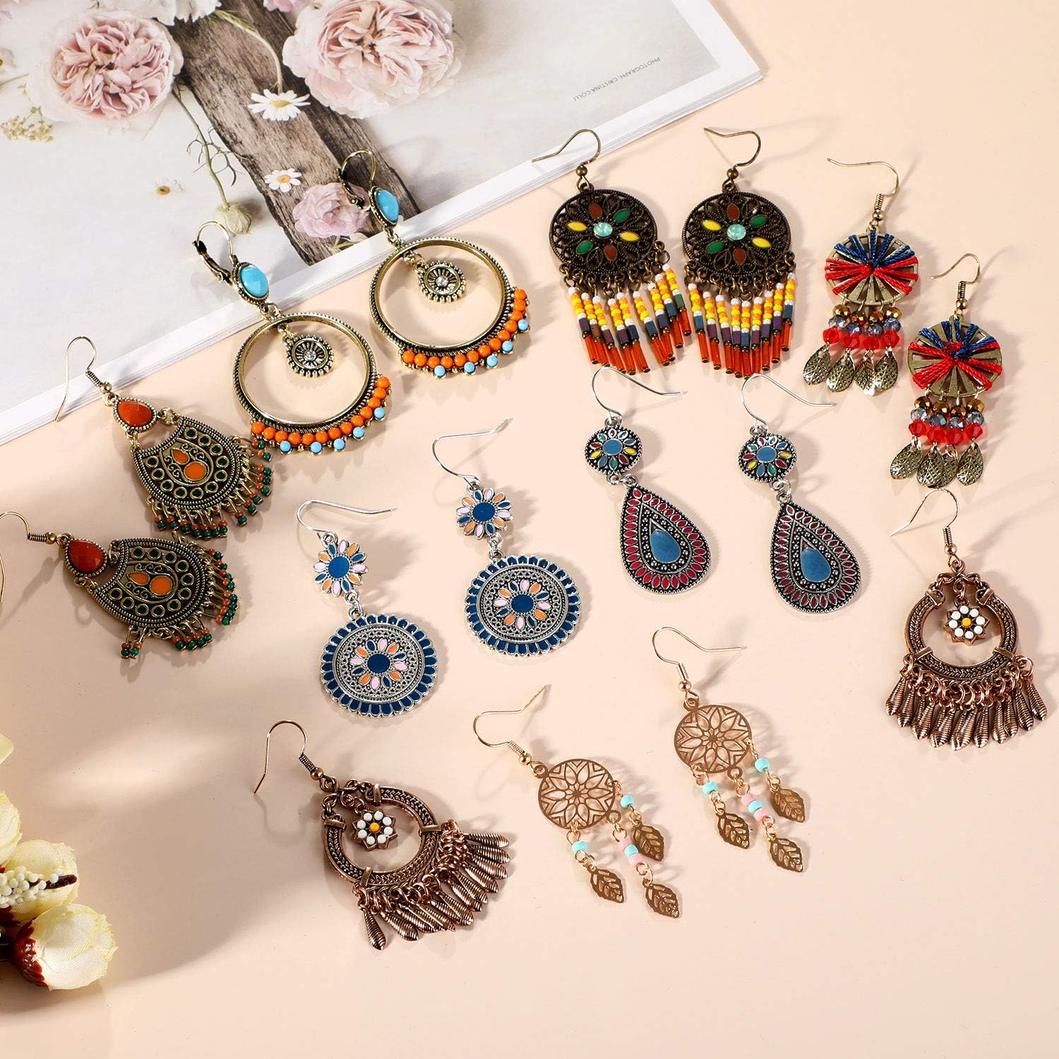 8 Pairs Boho Earrings for Women Vintage Drop Dangle Earrings Set Indian Retro Boho Ear Accessories for Women Girls Gifts - Image 6
