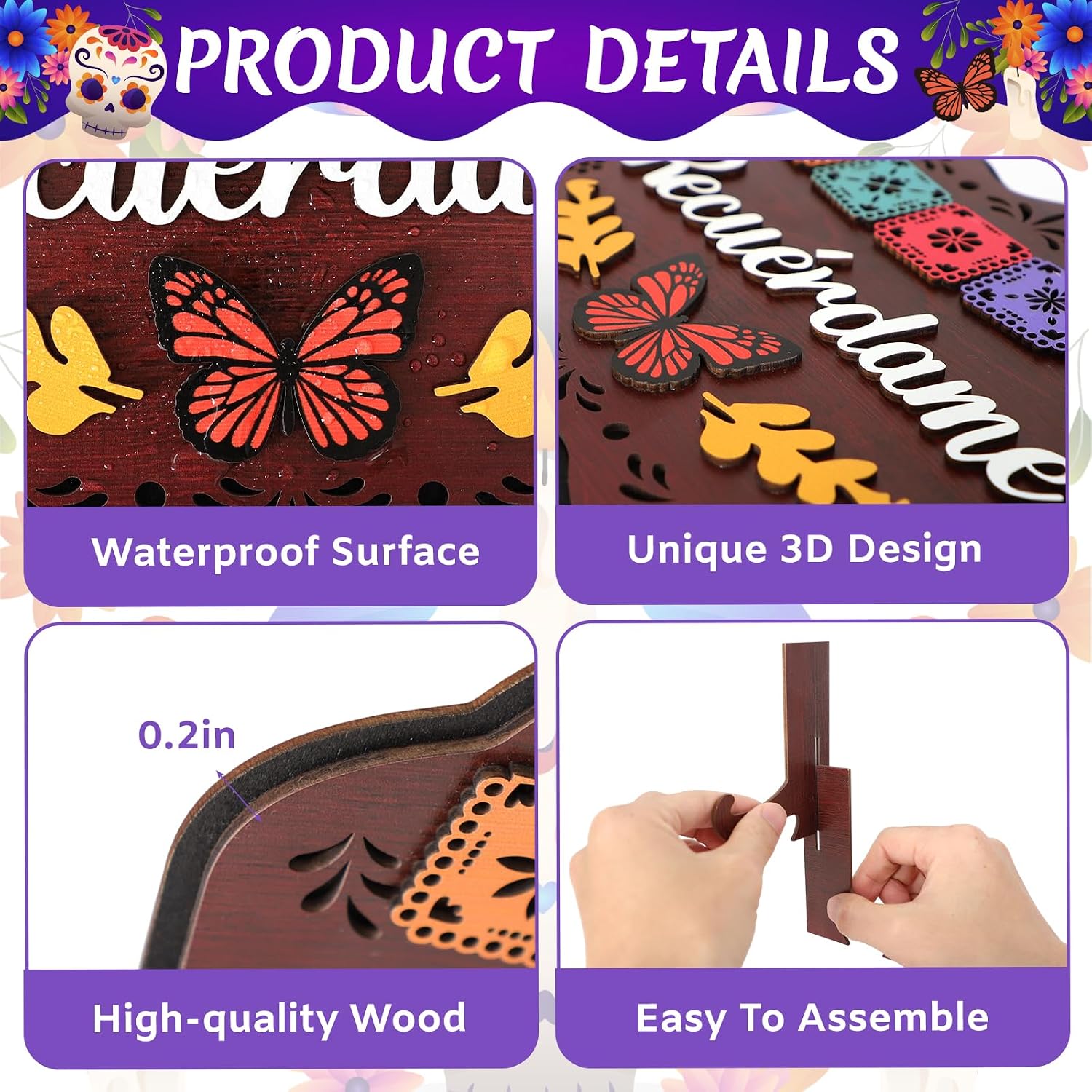 Day of the Dead Decorations, Wooden Table Centerpieces Signs with Base