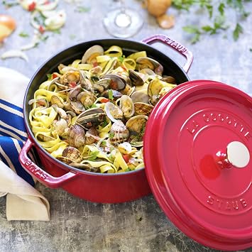 Staub Cast Iron Round Cocotte, Dutch Oven, 4-quart, serves 3-4, Made in France, Cherry