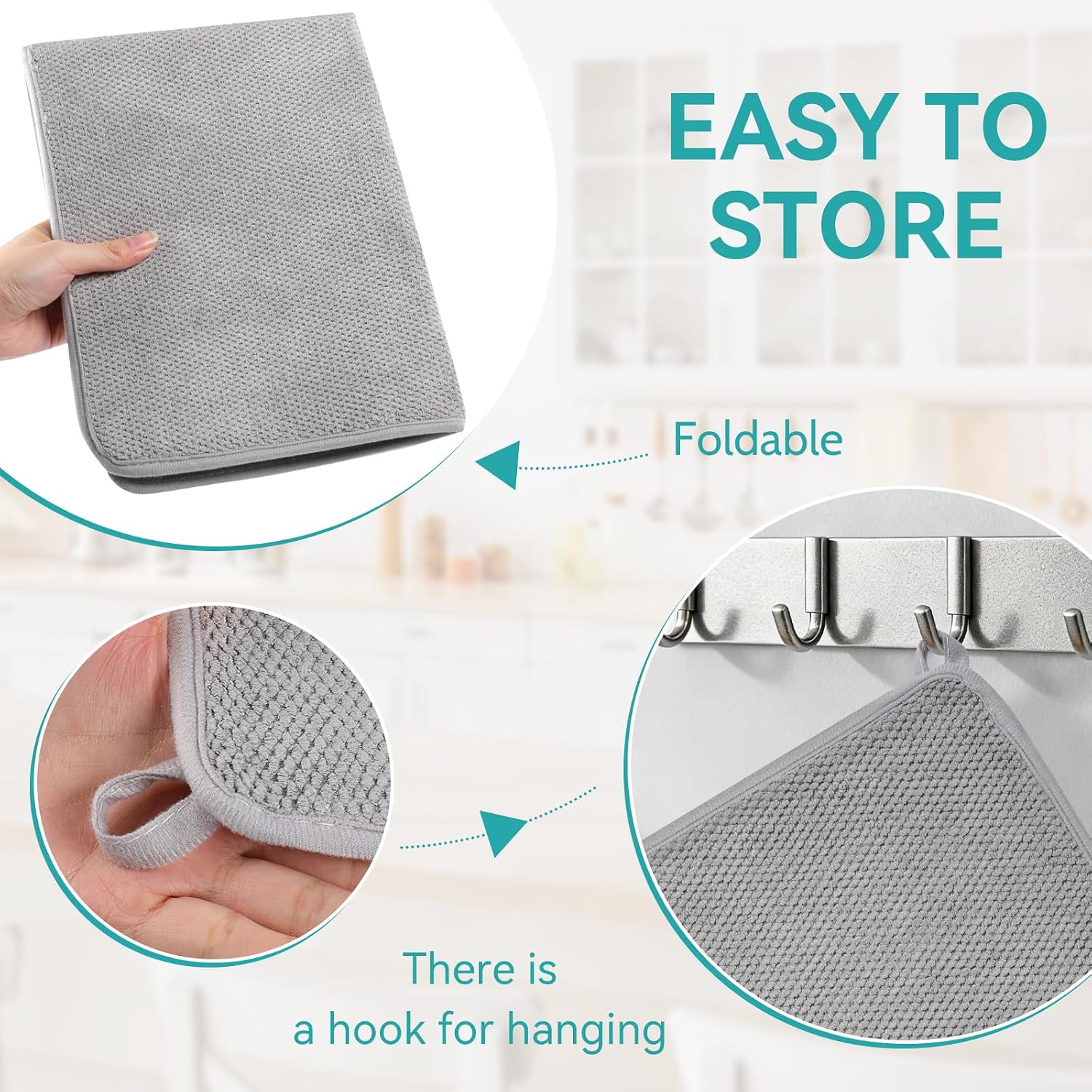 Ninsula Dish Drying Mat, 18 x 24 In Absorbent Microfiber Drying Matt Kitchen Counter, Extra Large Foldable Drying Mat for Countertops, Sinks and Draining Racks (Gray)