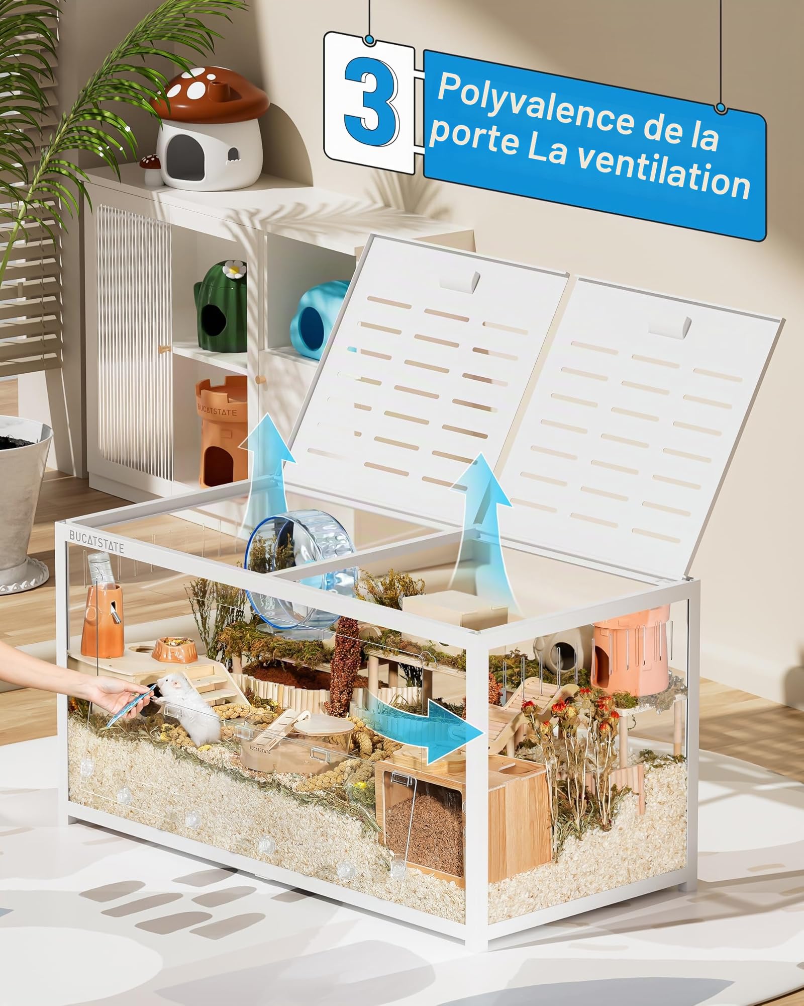 BUCATSTATE Cage pour Hamster 3.0: Grande Cage à Rongeurs 120L x 60W x 62H CM pour Hamster Petits Animaux Rat Gerbille Souris (Blanc)