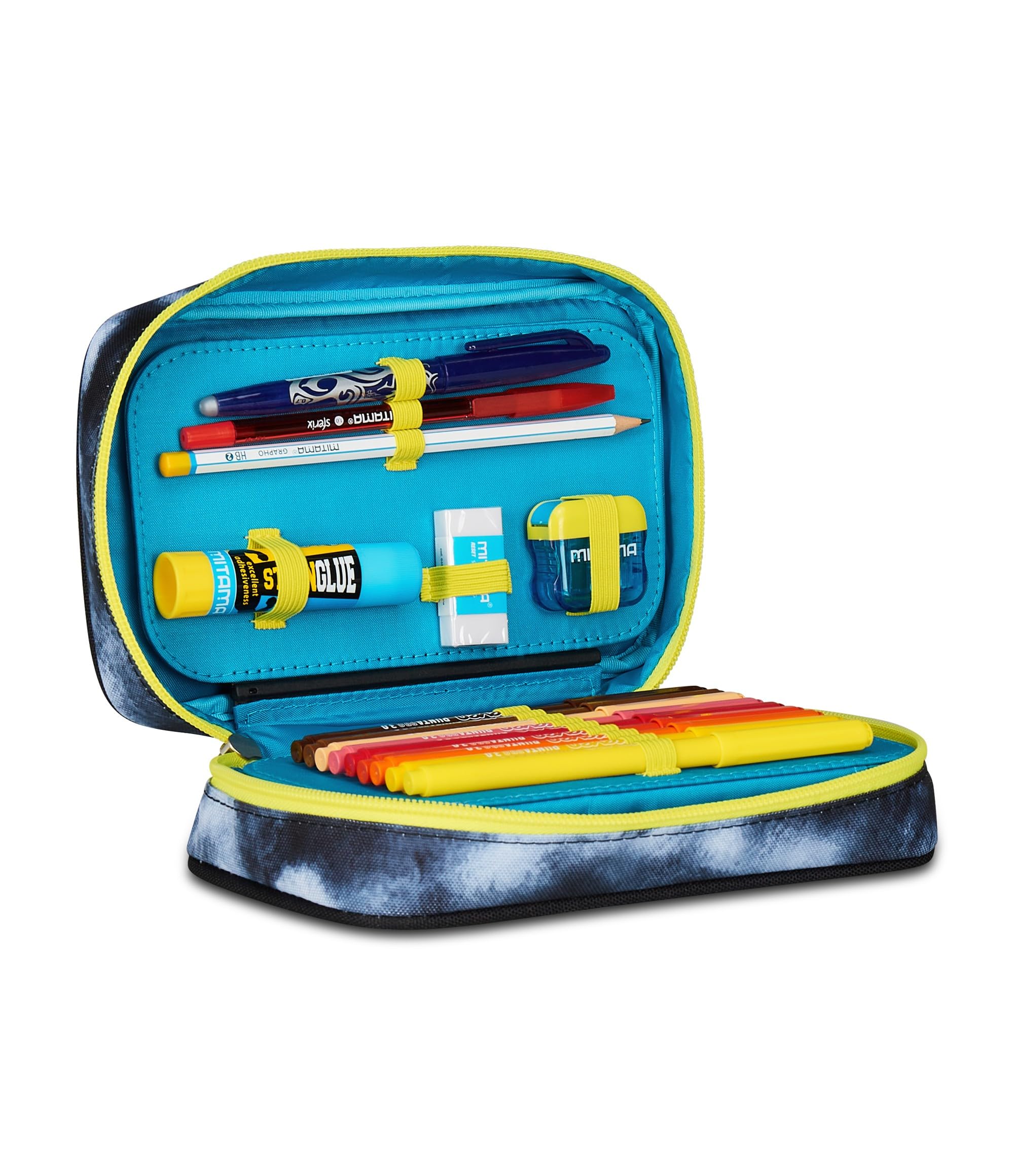 Seven Astuccio Scuola Elementare, 1 Zip, con Matite, Pennarelli, Penne, Speed Case, Bambino, Ragazzo, grigio scuro