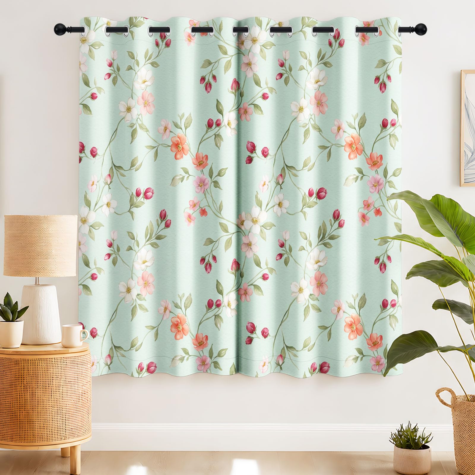Générique Vintage Romantyczna zasłona zaciemniająca, 140 l x 1120 H cm, kwiatowy wzór, zasłony termiczne, przelotki, nieprzezroczysta, dekoracja sypialni, salonu, draperii okiennych