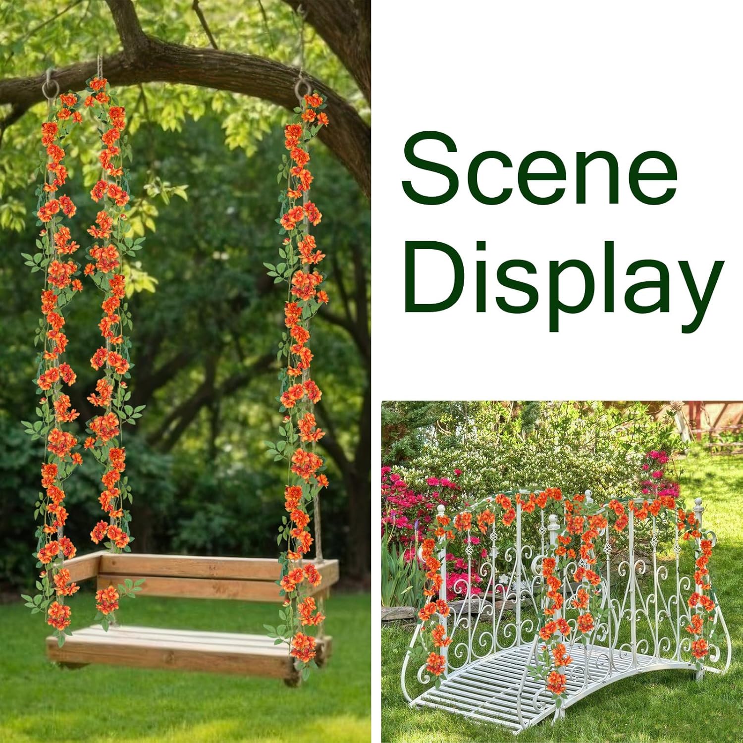 2 Pcs Artificial Flowers Garland for Outdoors Orange Faux Gardenia Garland 12Ft Silk Rose Hanging Vines Floral for Wedding Arch Party Wall Garden Ceremony Backdrop Fence Spring Decor - Image 3