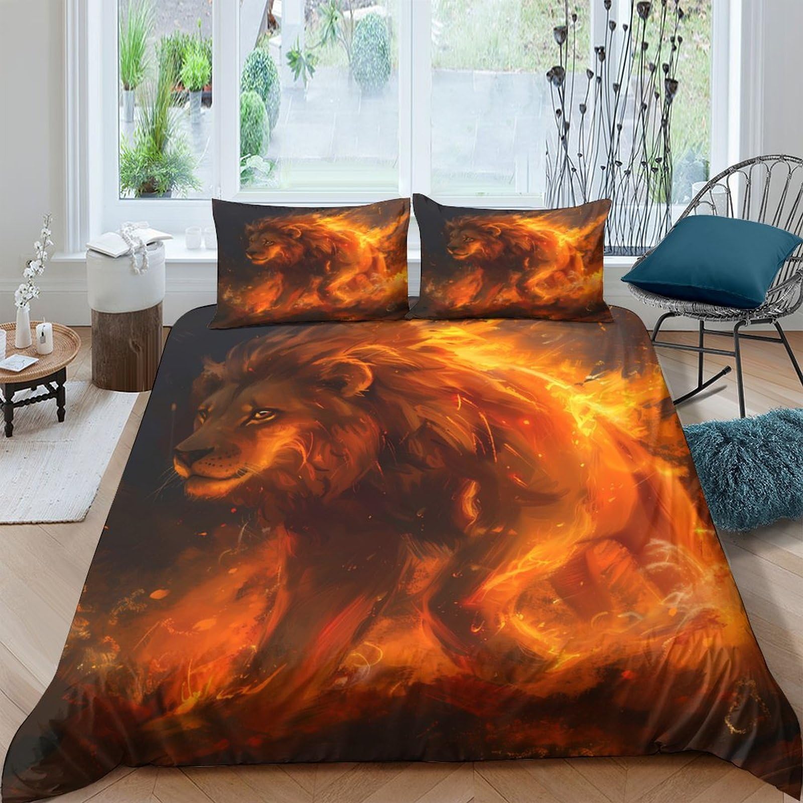 Ctjqhvkz Style-4 3D Printed Flaming Lion Fitted Sheet Microfiber Breathable Mattress Cover For Bedroom Dorm Apartment Decor Single（135X200cm）