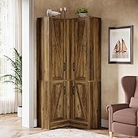 Tribesigns 67" Farmhouse Corner Pantry Cabinet with Barn Doors, 5-Tier Storage Shelves, Rustic Brown Kitchen Bar Cabinet
