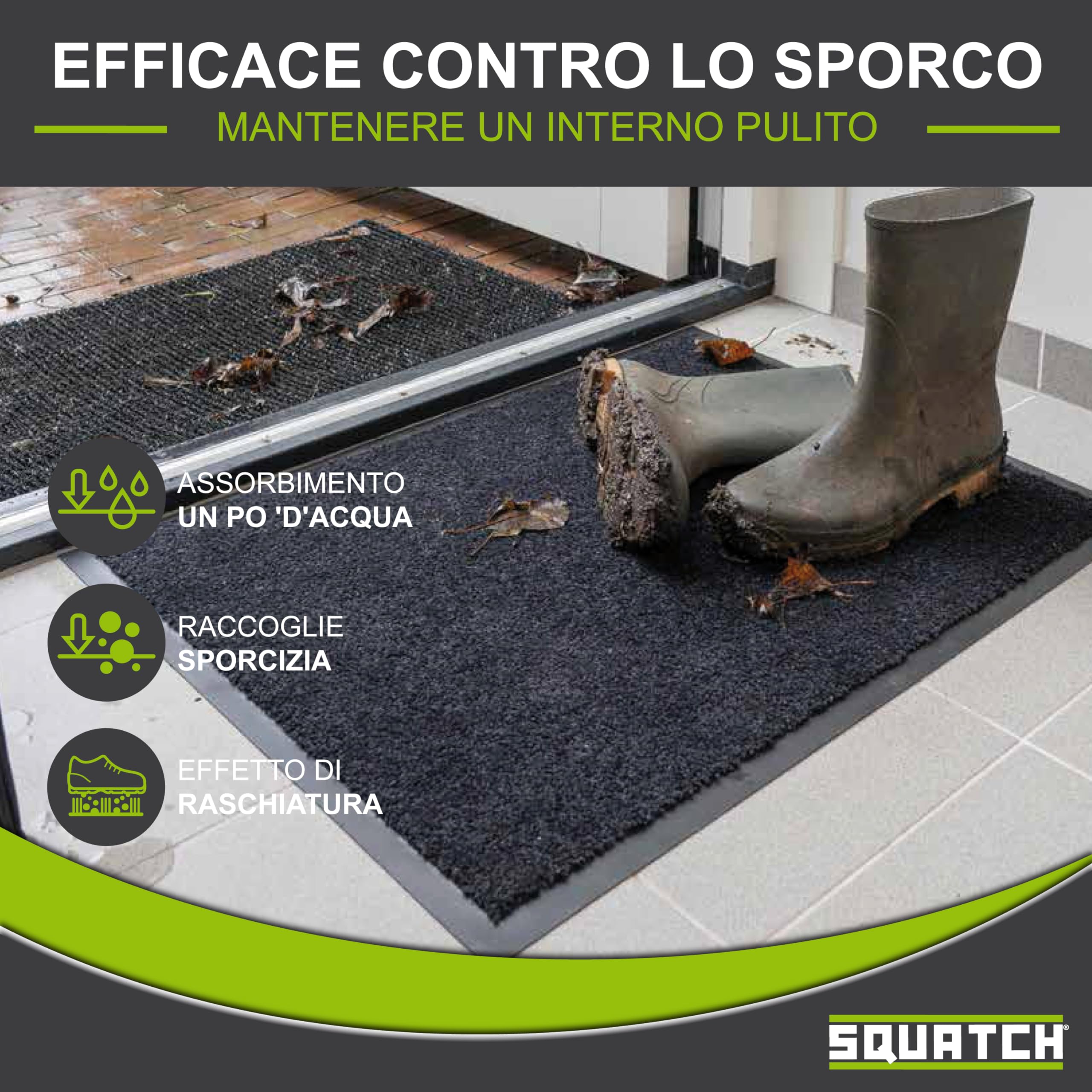 SQUATCH® | Tappeto d'ingresso interno | Zerbino resistente e antiscivolo | assorbe l'acqua e raccoglie lo sporco | tapis d'entrée | Collezione SPECTRUM (Antracite, 40x60cm)