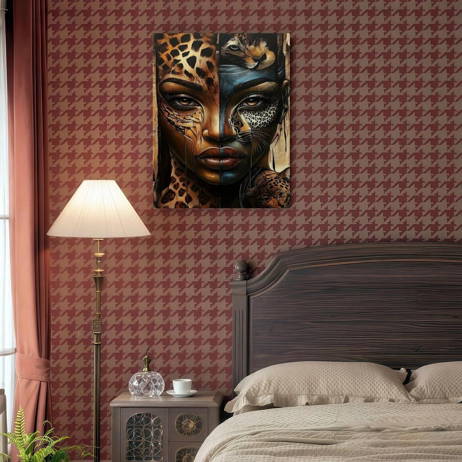 TZKBDMA Canvas Poster Print Wall Art - Modern African Faces With Animal Patterns Canvas Print For Home(50x75cm/Without frame)