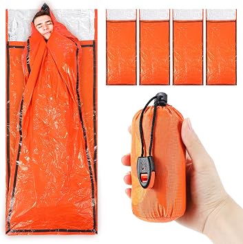 4 Pack Emergency Bivy Sack Bivy Bag - Emergency Sleeping Bags Survival Sleeping Bag Bivvy Sack Waterproof Lightweight Foil Military Patriot Compact Gear Blanket Thermal Escape Camping
