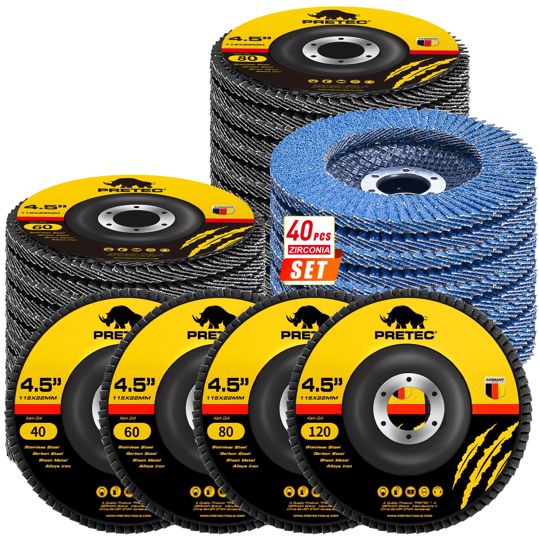 PRETEC Flap Discs - 12 Pack 80 Grit for Angle Grinders -10