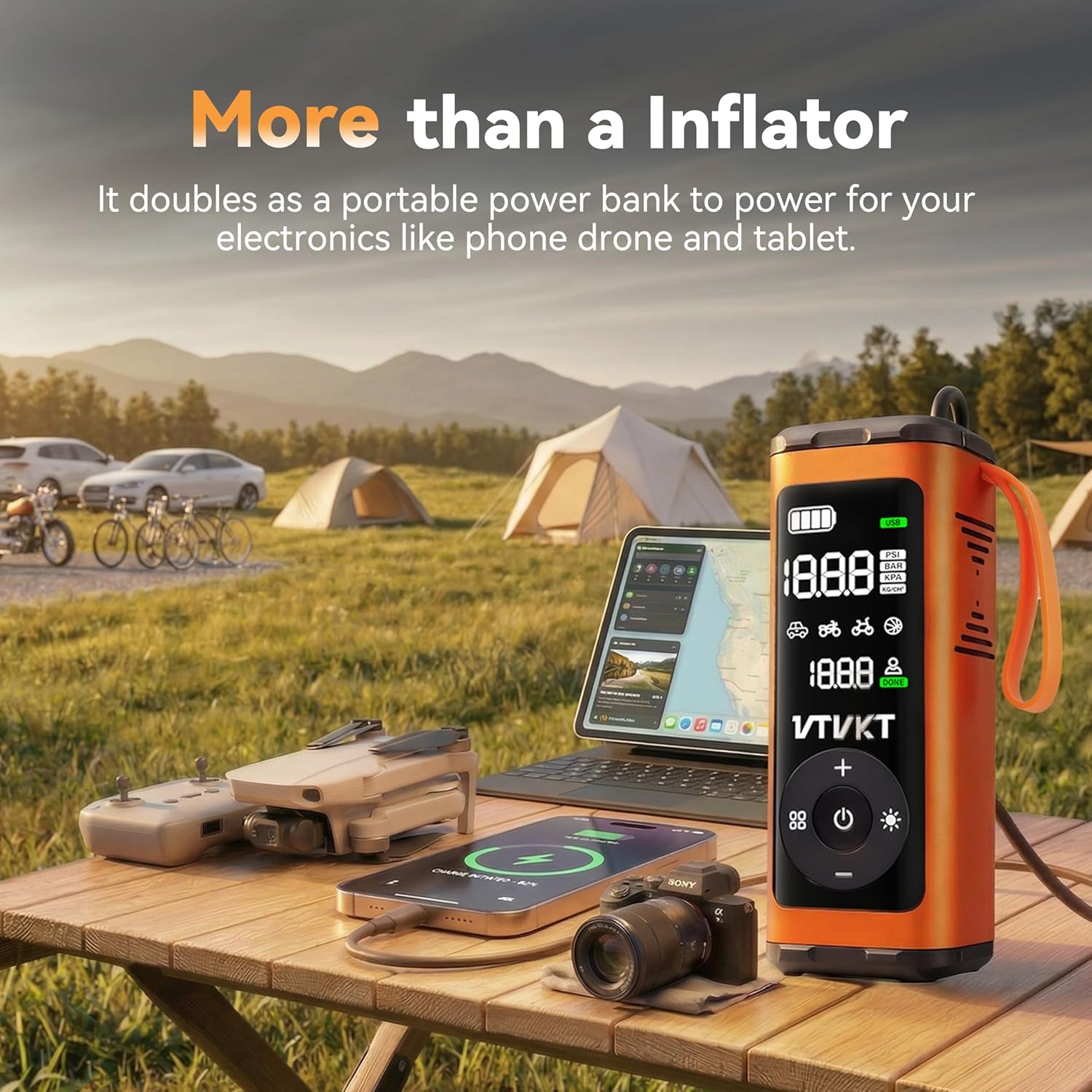 Tire Inflator Portable Air Compressor, 150PSI 60s Faster Inflation Cordless Tire Pump, 12000mAh Electric Air Pump for Car Tires, Aluminum Alloy, Auto Stop, Tire Pressure Gauge, Car SUV Motorcyle Bike