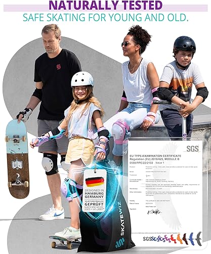 Miniatura 2 de SKATEWIZ Juego de almohadillas de protección para patineta para niños y adultos - Smash - Almohadillas para patines [6 piezas] con protectores