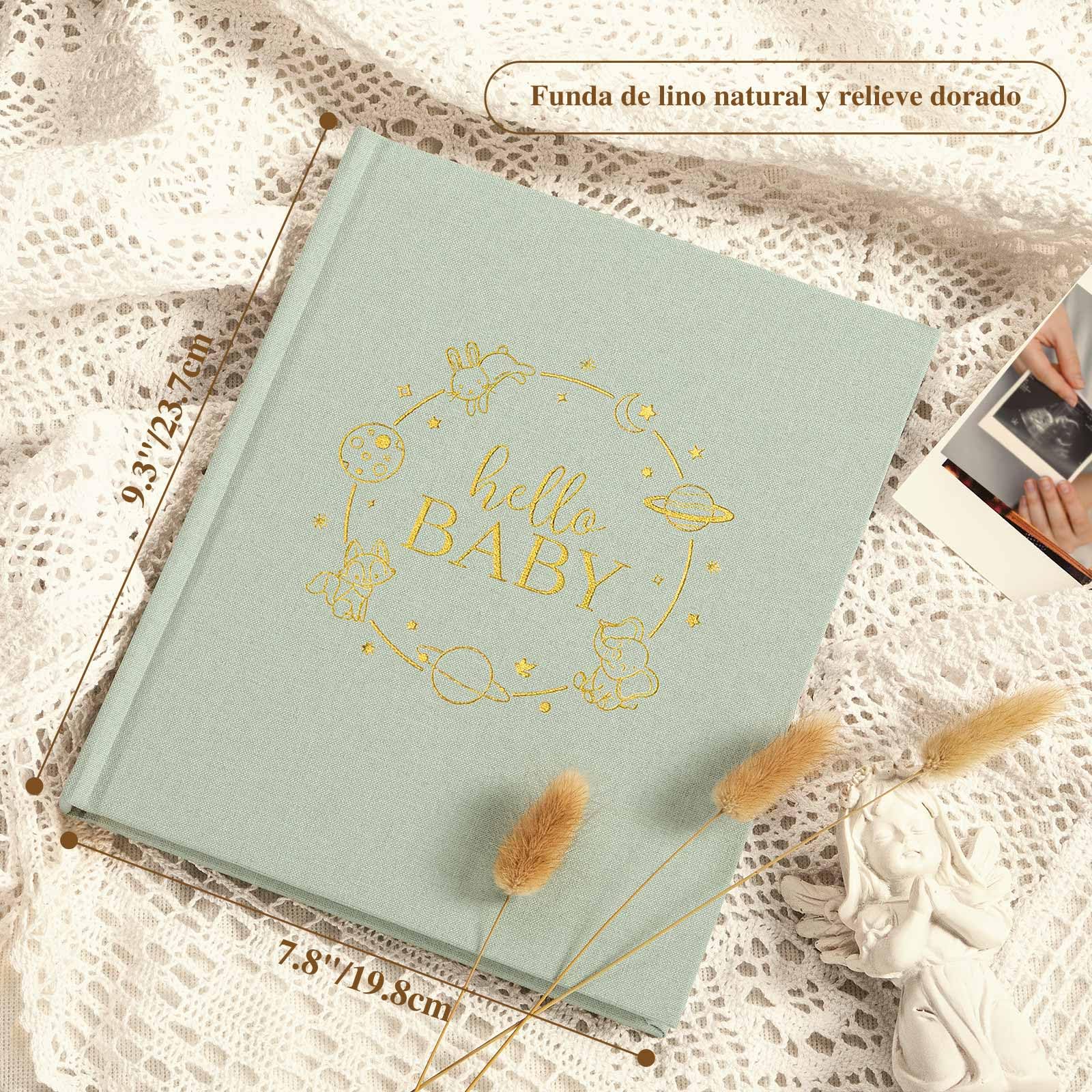 Lanpn Album Bebe Primer 5 Año para Niña Niño, Libro Recuerdos Bebé para Pegar Fotos y Escribir, Hello Baby Libros Cuaderno Diario Álbum Fotos Bebe Regalo Recién Nacido (Verde,154 Páginas, Inglés)