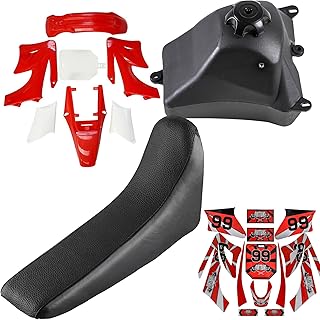 Full Fender Fairing Kit with Seat, Fuel Tank, and Graphics Decals for Apollo 110cc 125cc 150cc 250cc Dirt Bikes | ABS Plastic Bodywork Set with Fenders, Side Panels, Tank Shrouds (Red)