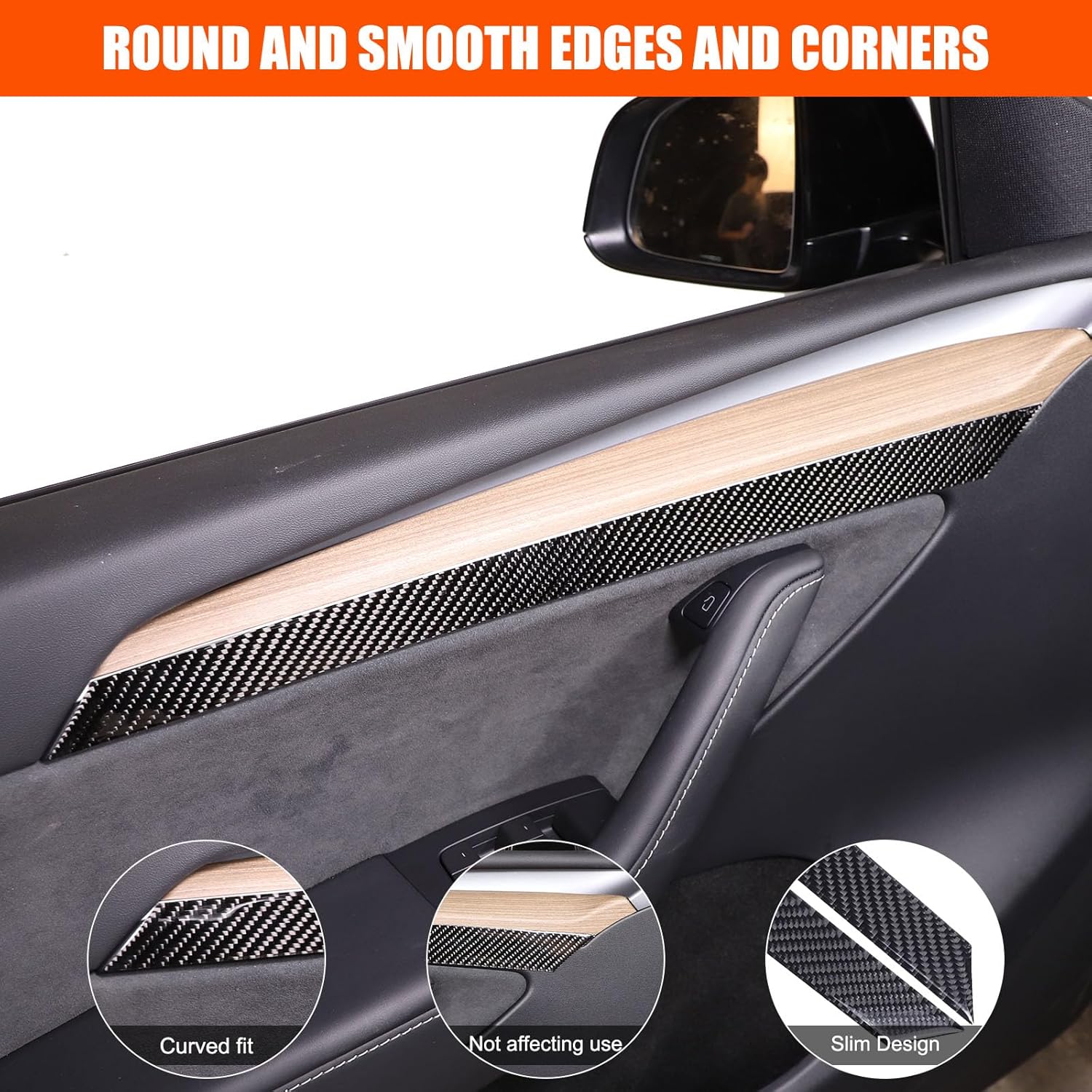 Fit for Tesla Model 3 Model Y 2016 2017 2018 2019 2020 2021 2022 Soft Carbon Fiber 3D Sticker Car Inner Front Door Panel Trim Stickers Car Accessories (2 pcs)