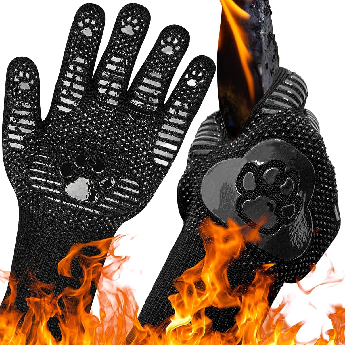 UBeesize Guantes de barbacoa alargados, guantes de parrilla resistentes al calor de 1472 °F, guantes de horno ignífugos para cocinar, guantes antideslizantes para asar, barbacoa, ahumar, hornear, freír