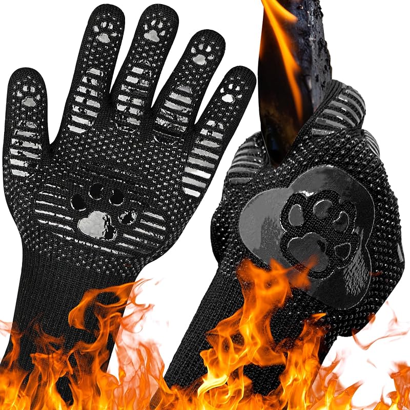UBeesize Guantes de barbacoa alargados, guantes de parrilla resistentes al calor de 1472 °F, guantes de horno ignífugos para cocinar, guantes antideslizantes para asar, barbacoa, ahumar, hornear, freír