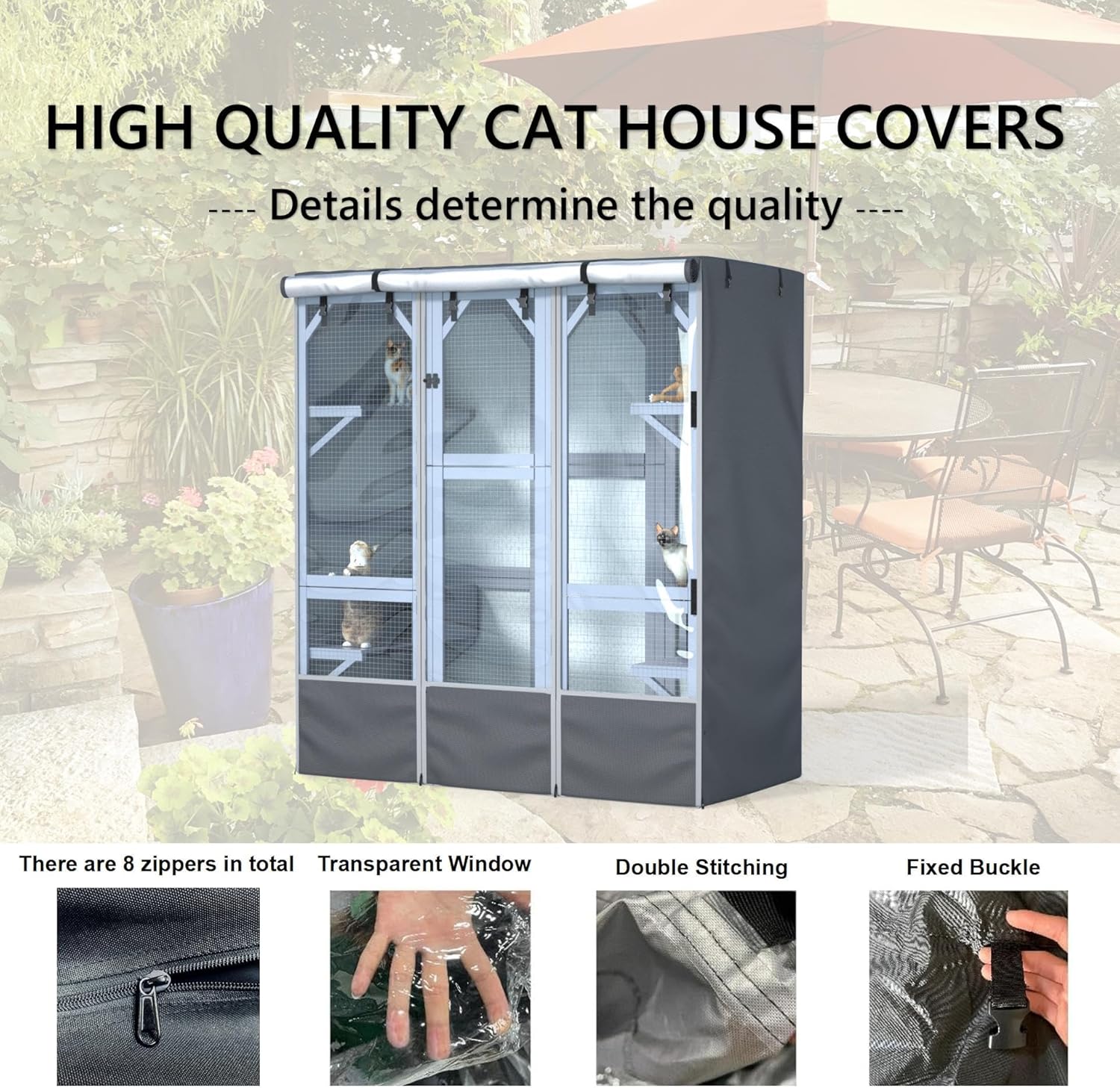 Outdoor Cat House Cover, Dustproof Protection Cover for Large Cat Cage Condo/Cat House Cover ，With Visual Window, 100% Waterproof- 63" L x 33" W x 70" H( Only Cover）