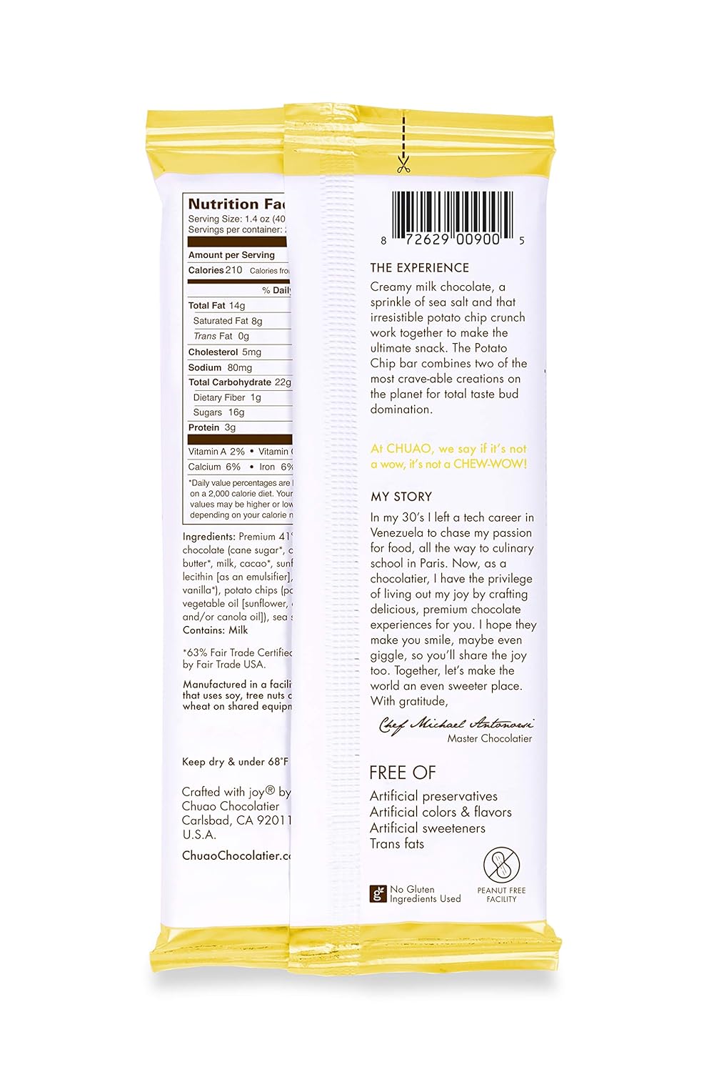 Chuao Chocolatier Potato Chip Milk Chocolate Gourmet Bars | For Gift Baskets, Birthday, Thank You, Care Package| 3 Pack, 2.8 oz Each