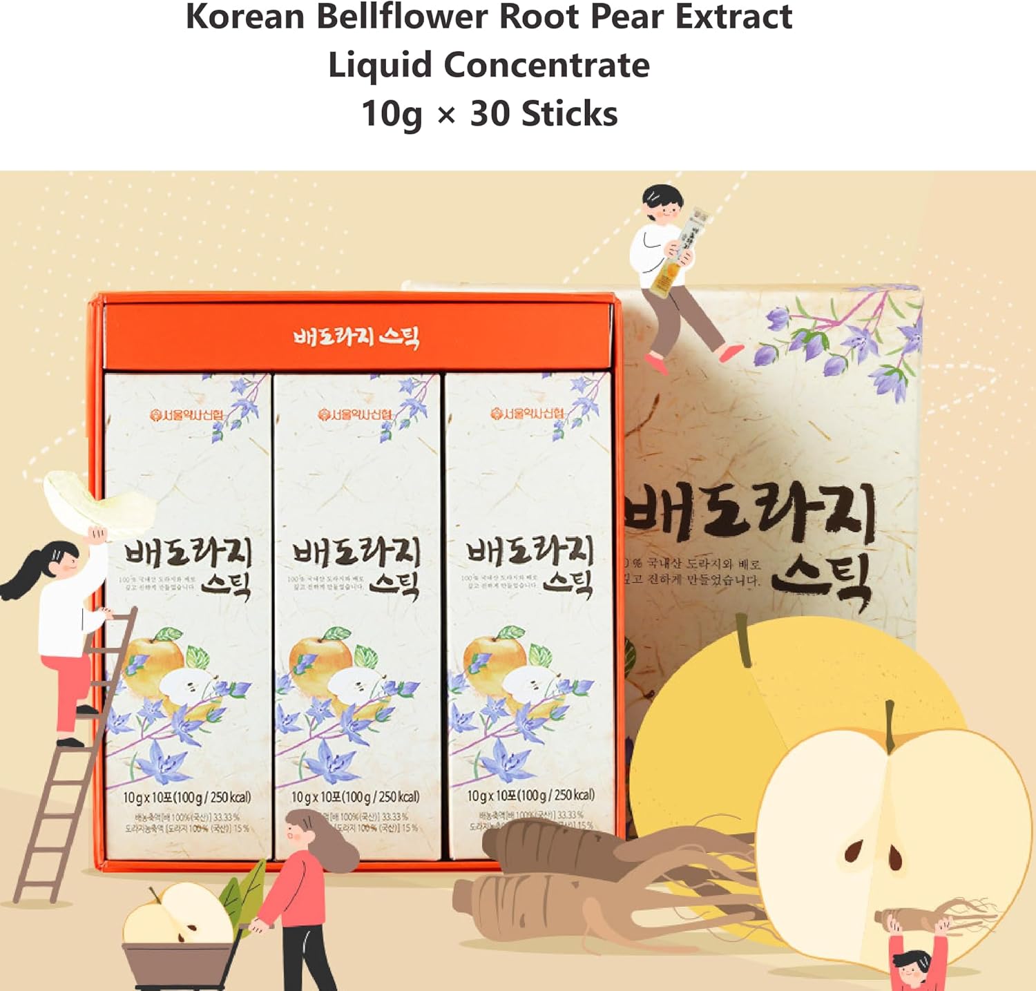 Korean Bellflower Root Pear Extract Liquid Concentrate - Balloon Flower Root 10g x 30 Sticks (Premium Pack), Natural Pear Juice, All-Natural Doraji 배도라지청 - 100% Korean Ingredients, 1 Month Supply - Image 2