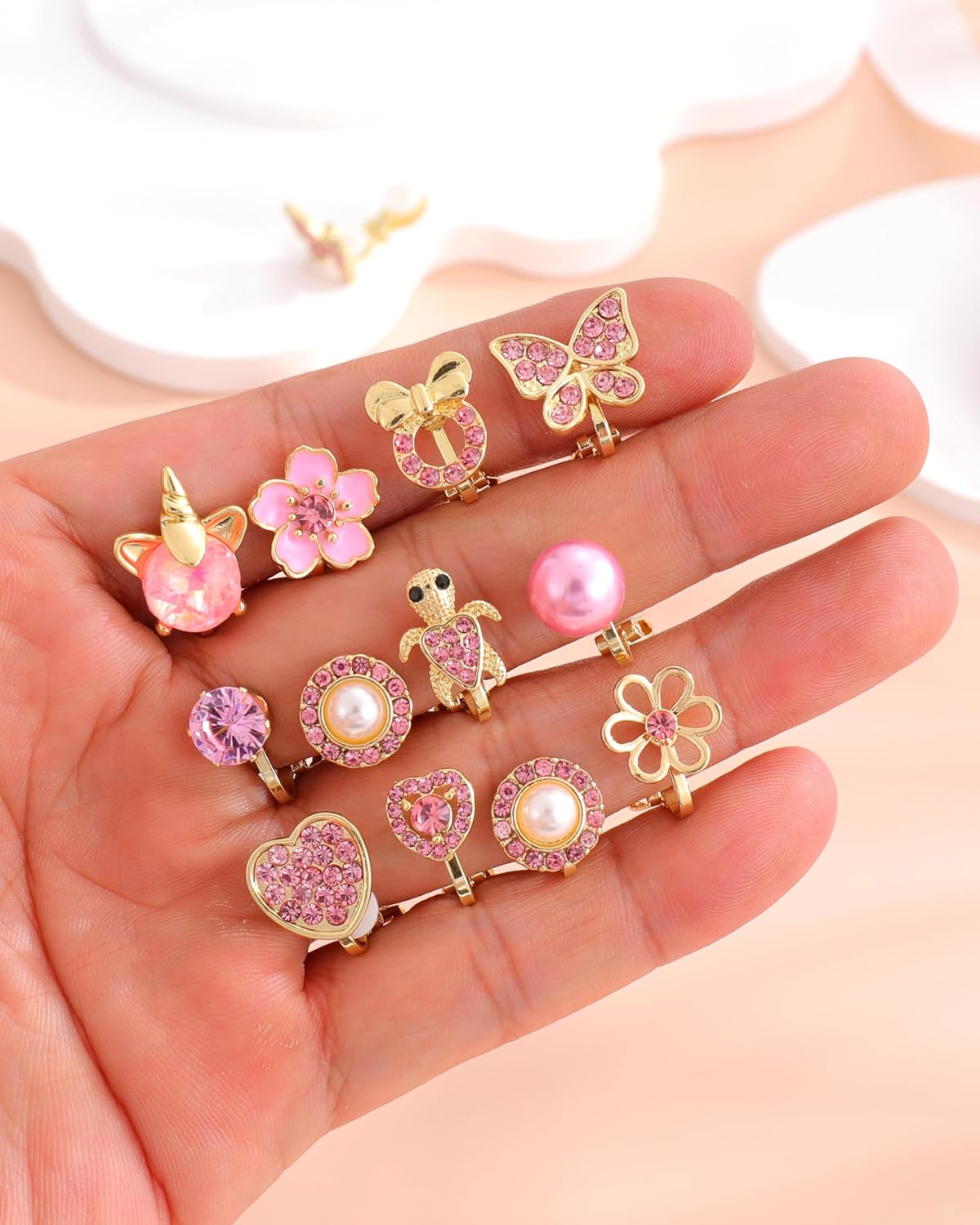 12 Pairs Clip on Earrings for Teens Girls Hypoallergenic Non Pierced Earrings for Women Cute Clip on Earrings Set Faux Pearl Butterfly Heart Flower Clip on Stud Earrings Jewelry Gifts - Image 7