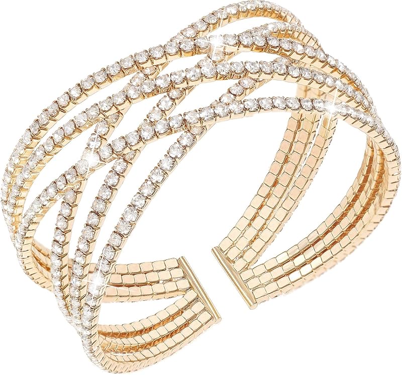 Suyi Rhinestone Bracelet Multilayer Gold Cuff Bracelet for Women Crystal Braidal Bracelets