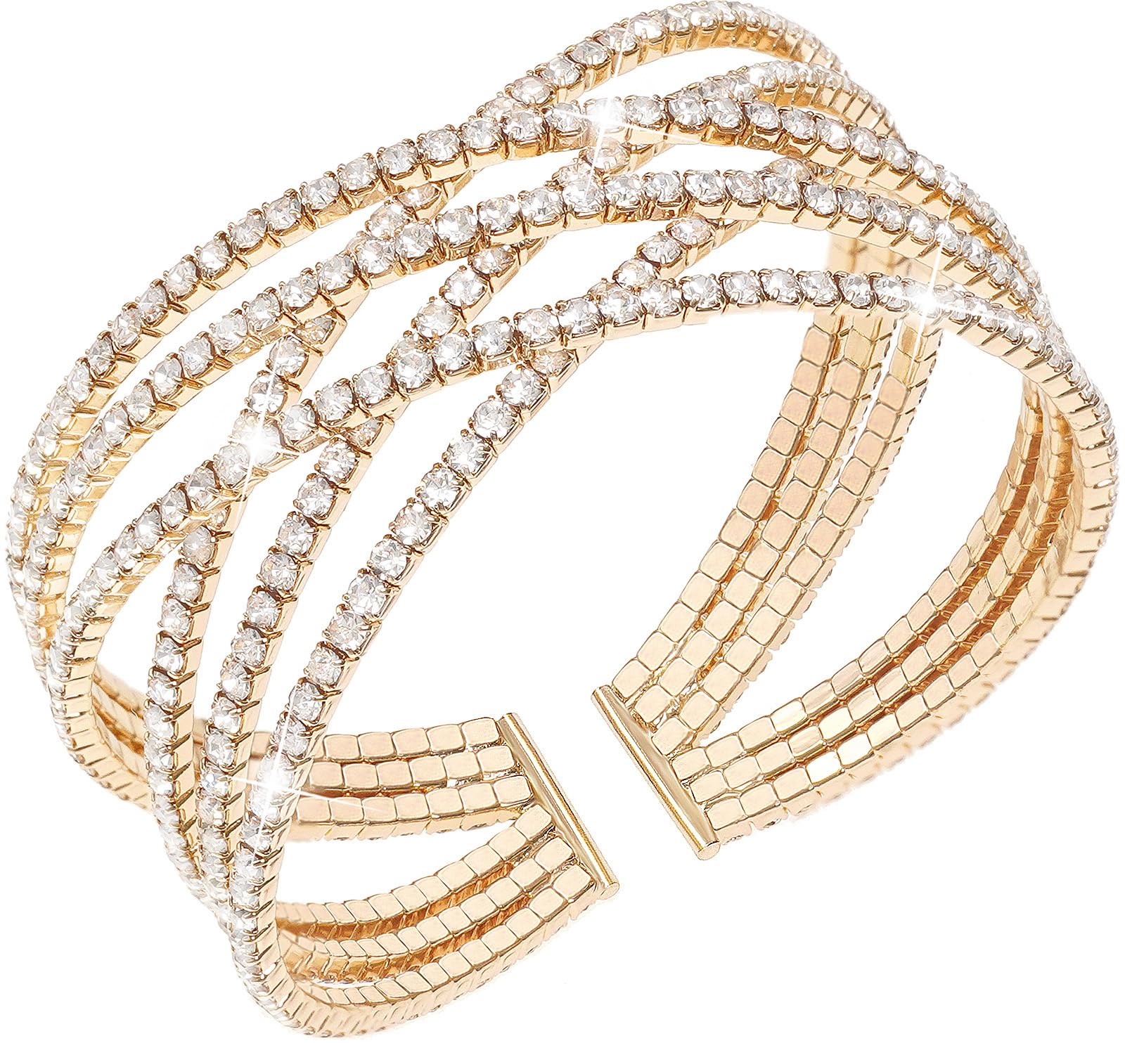Suyi Rhinestone Bracelet Multilayer Gold Cuff Bracelet for Women Crystal