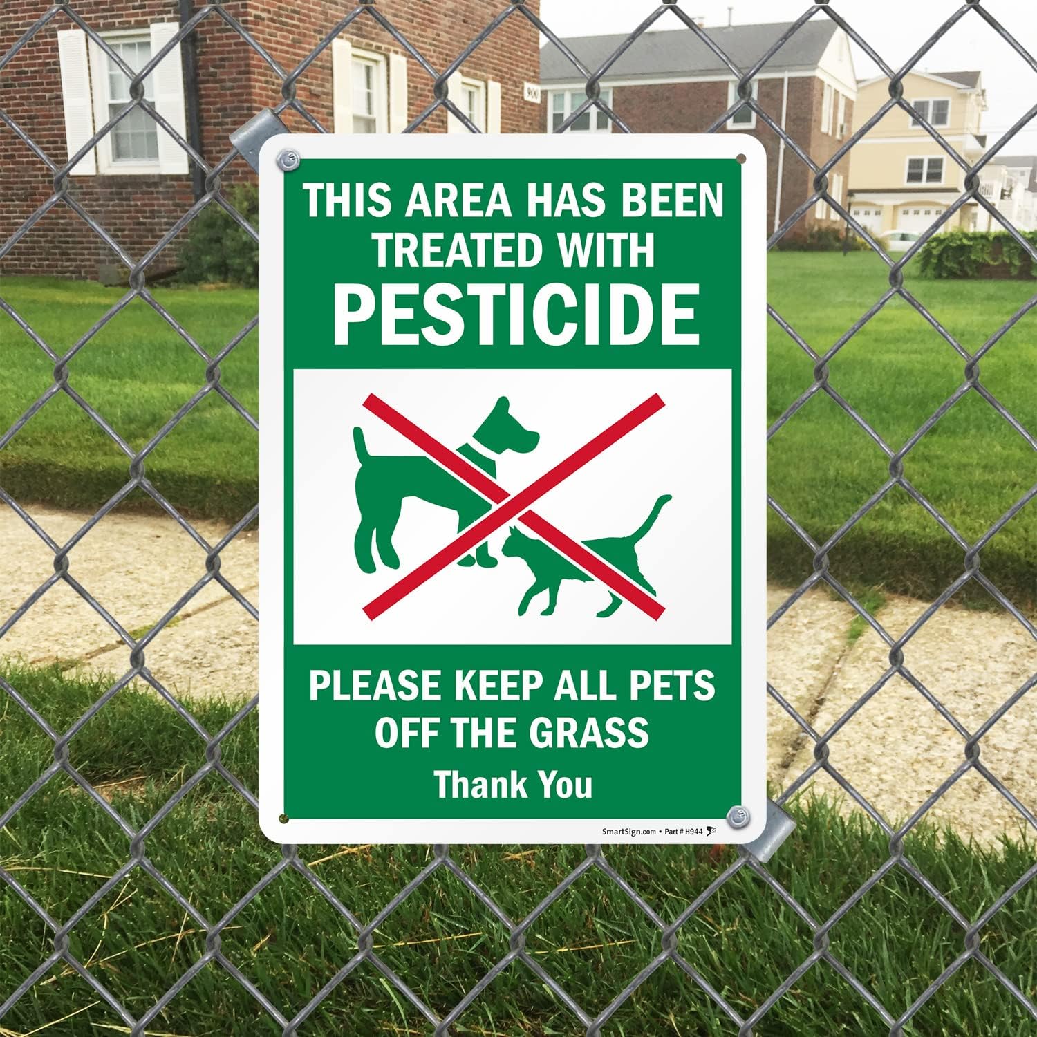 SmartSign Area Treated With Pesticide Sign - Pack of 2, Keep All Pets Off The Grass Sign, 14 x 10 inch, Digitally Printed, 55 mil HDPE Plastic, Red, Green and White, Made in USA - Image 3