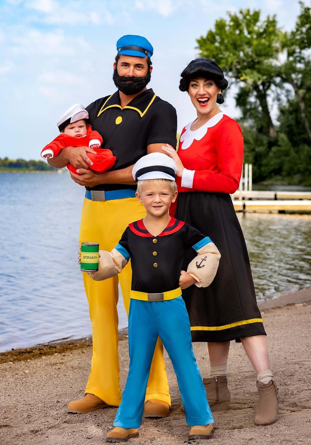 Women's Olive Oyl Halloween Costume | Adult Olivia Outfit w/Dress & Earrings for Themed Events | Popeye & Olive Costumes
