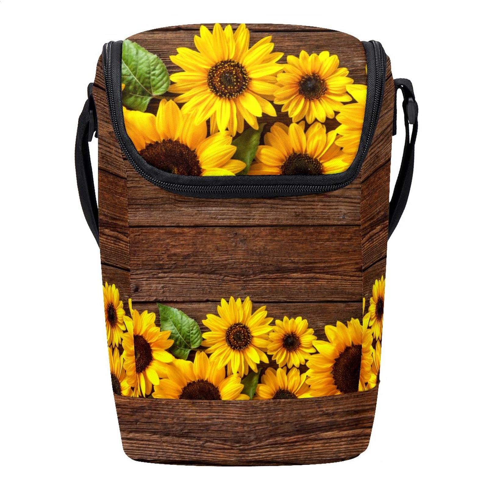 Bolsa de almuerzo con diseño de girasol para transportar fiambreras sin derrames